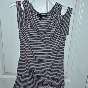 Derek Heart Cold Shoulder Pink Black and White Striped Tank Top